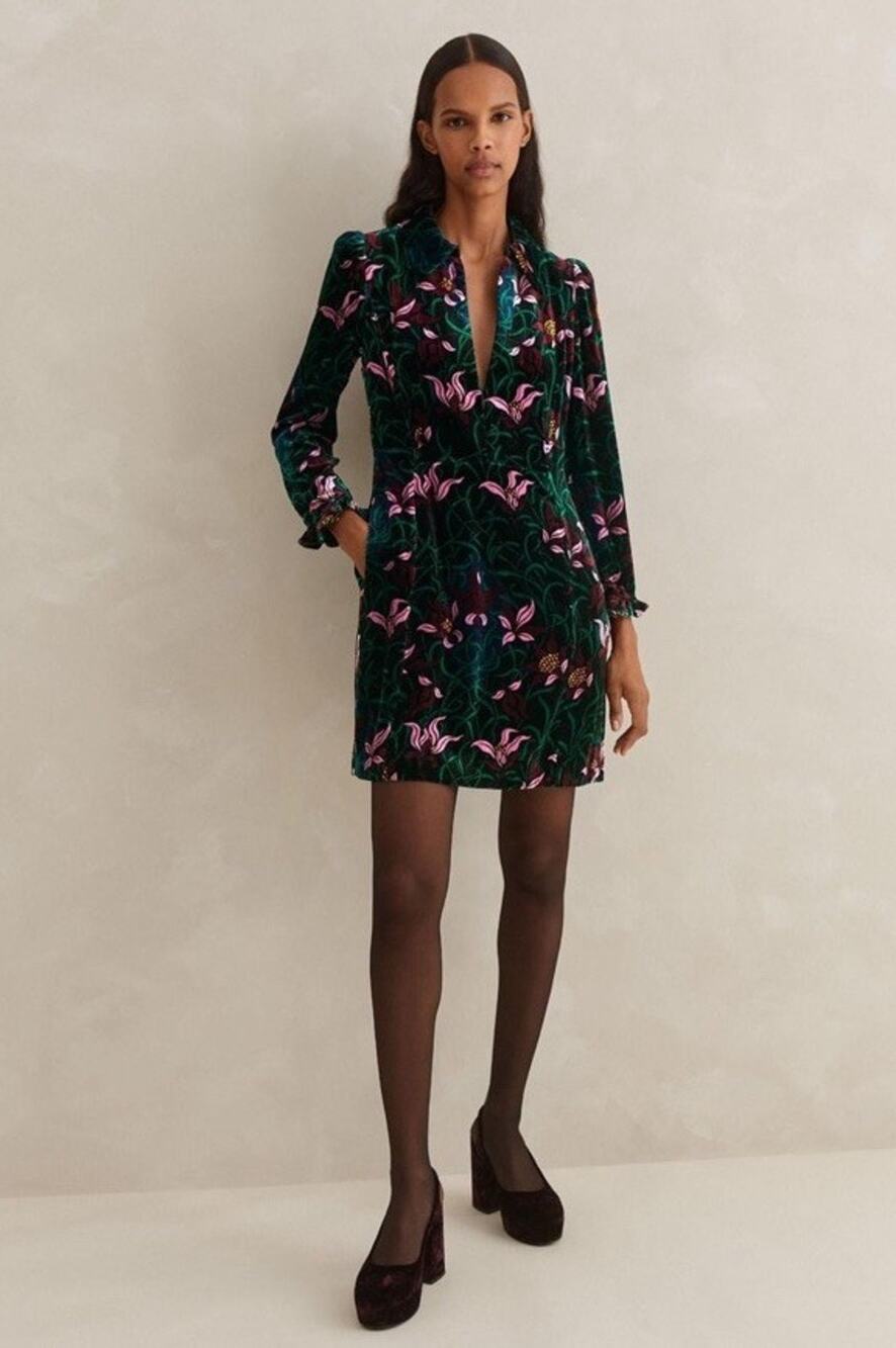 ME+EM Silk Blend Velvet Graphic Tulip Print Mini Dress Size 0 Floral